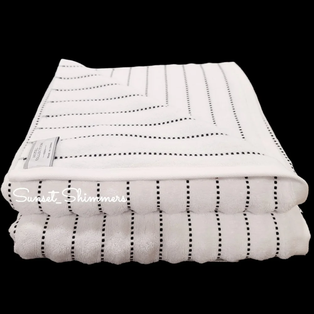 8pc Hotel Collection Bath Hand Washcloth White Black Dot Pinstripe TOWEL Set New
